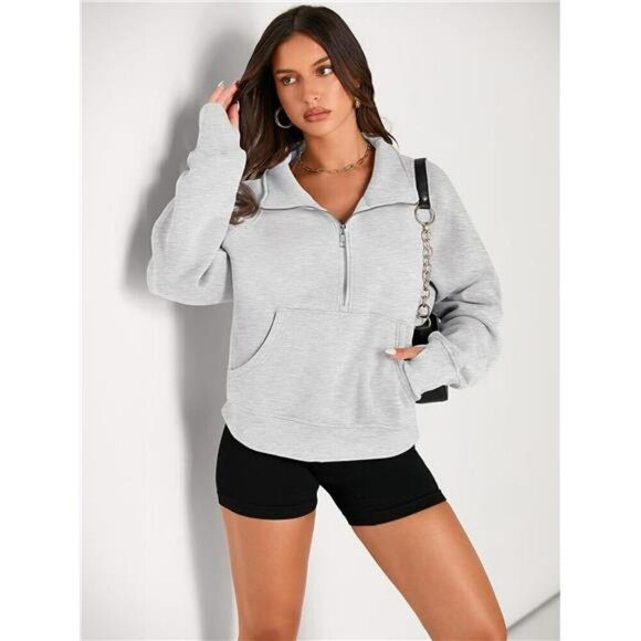 AUTOMET Half Zip Cropped Fleece Sweatshirt Hoodie Fall Winter Pullover Top - Picture 2 of 6